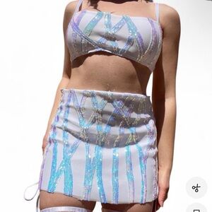 Iridescent White Mini Skirt Set